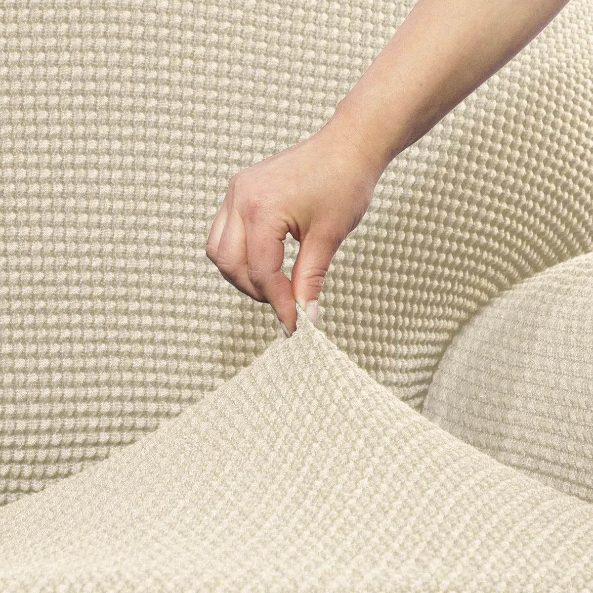FAVERTI® Funda Super Elástica Silla de Comedor Sin Respaldo | Pack 2 Unidades | Modelo NOVELE | Beige | Protector de Calidad de Tejido Jacquard Tacto algodón