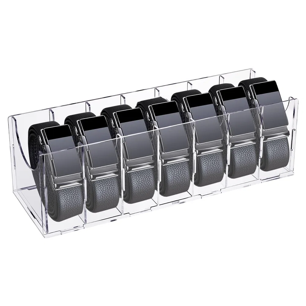 UNICRAFTALE Organizador de cinturón acrílico con 7 compartimentos, contenedor transparente para guardar relojes, corbatas, joyas y accesorios para armario