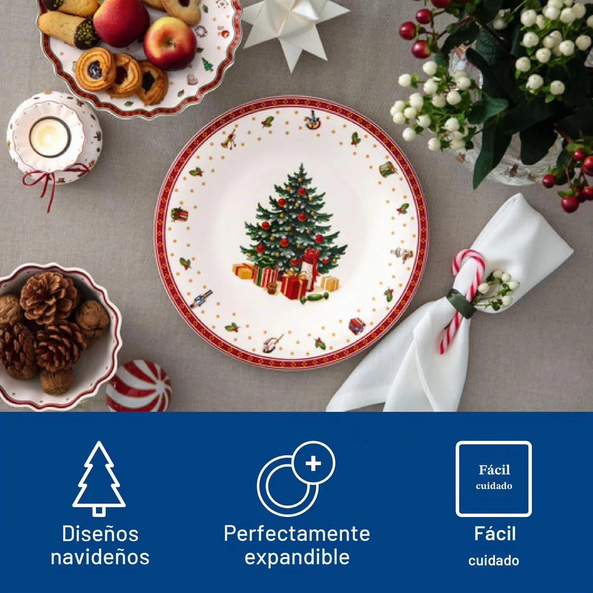 Villeroy & Boch – Toy's Delight Specials plato de presentación, plato grande para pizza, tartas, plato de servicio de porcelana, vajilla navideña, 30 cm Ø, apto para lavavajillas y microondas