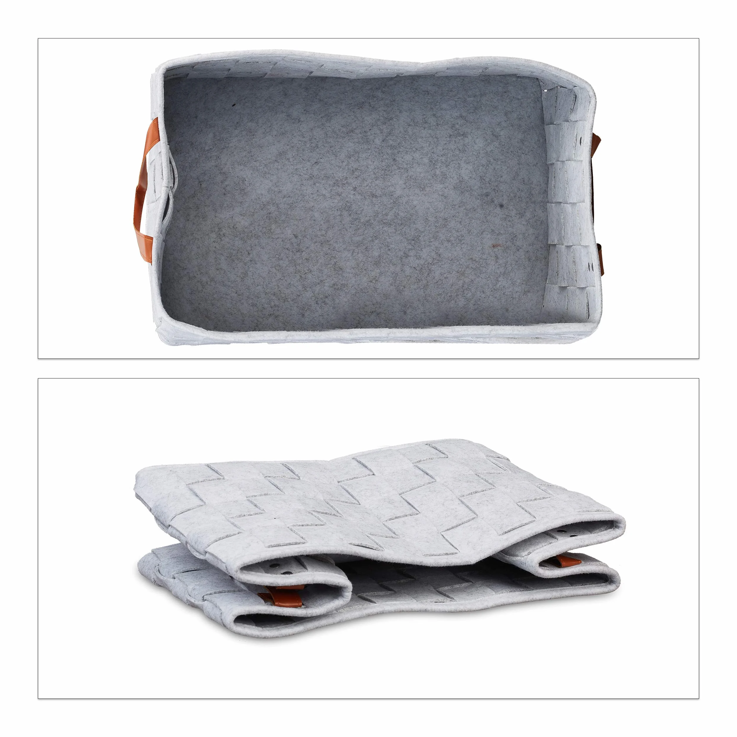 Relaxdays Cesto Almacenaje Fieltro, Organizadora Plegable, Almacenamiento, Cesta Fieltro Asas, 26x40x30 cm, Gris Claro