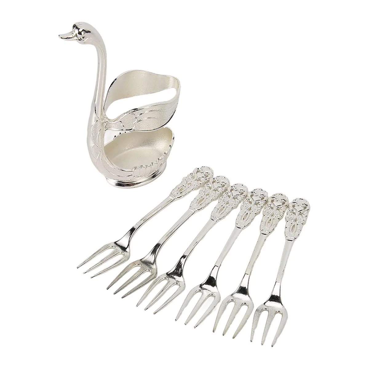 Kit de Tenedores con Soporte de Base de Cisne de ángulos Lisos, Juego de Postre Inoxidable para Bistrós Plateados