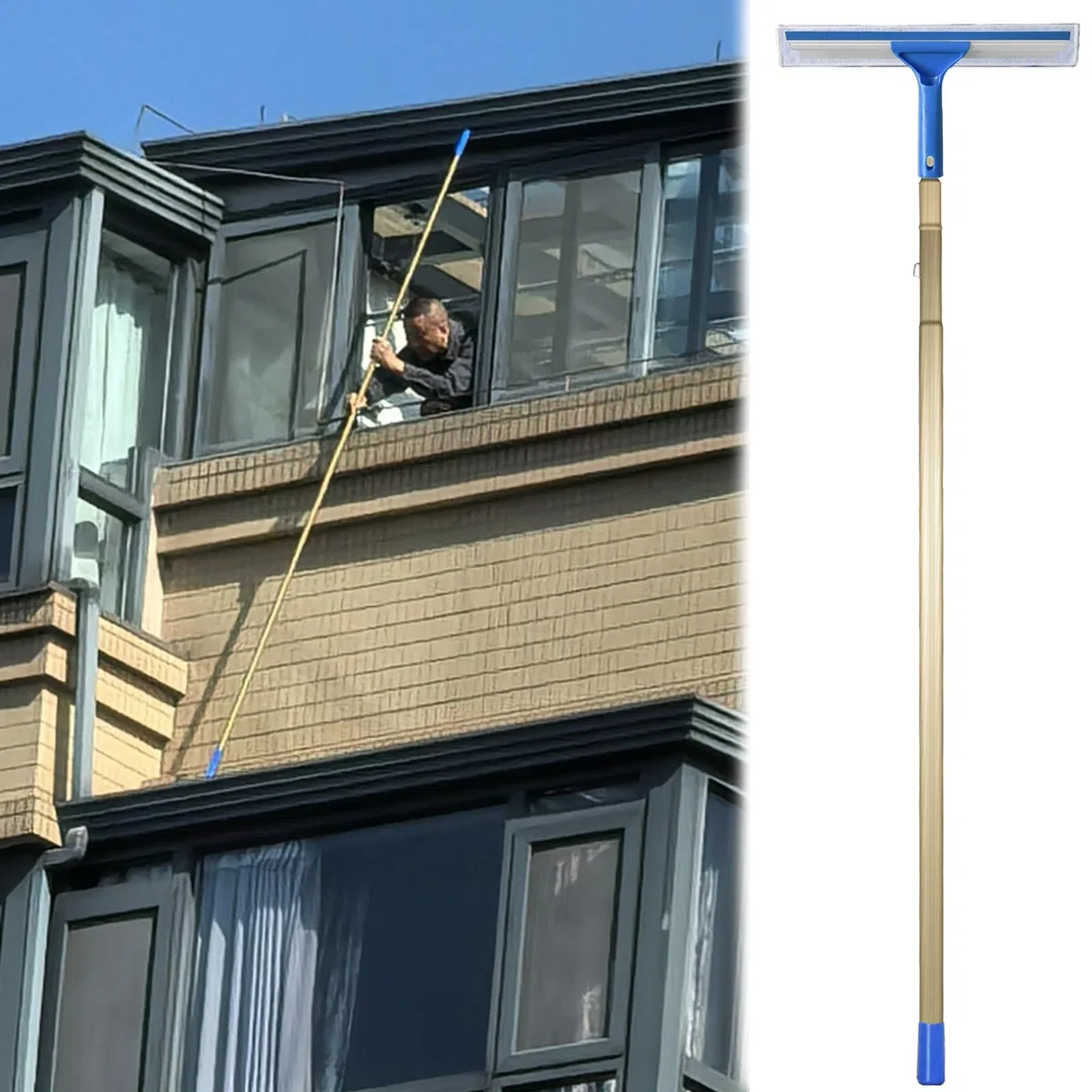 Limpiador de ventanas extensible con escobilla de goma para hogares de varios pisos, arandela de vidrio de alto alcance para invernaderos