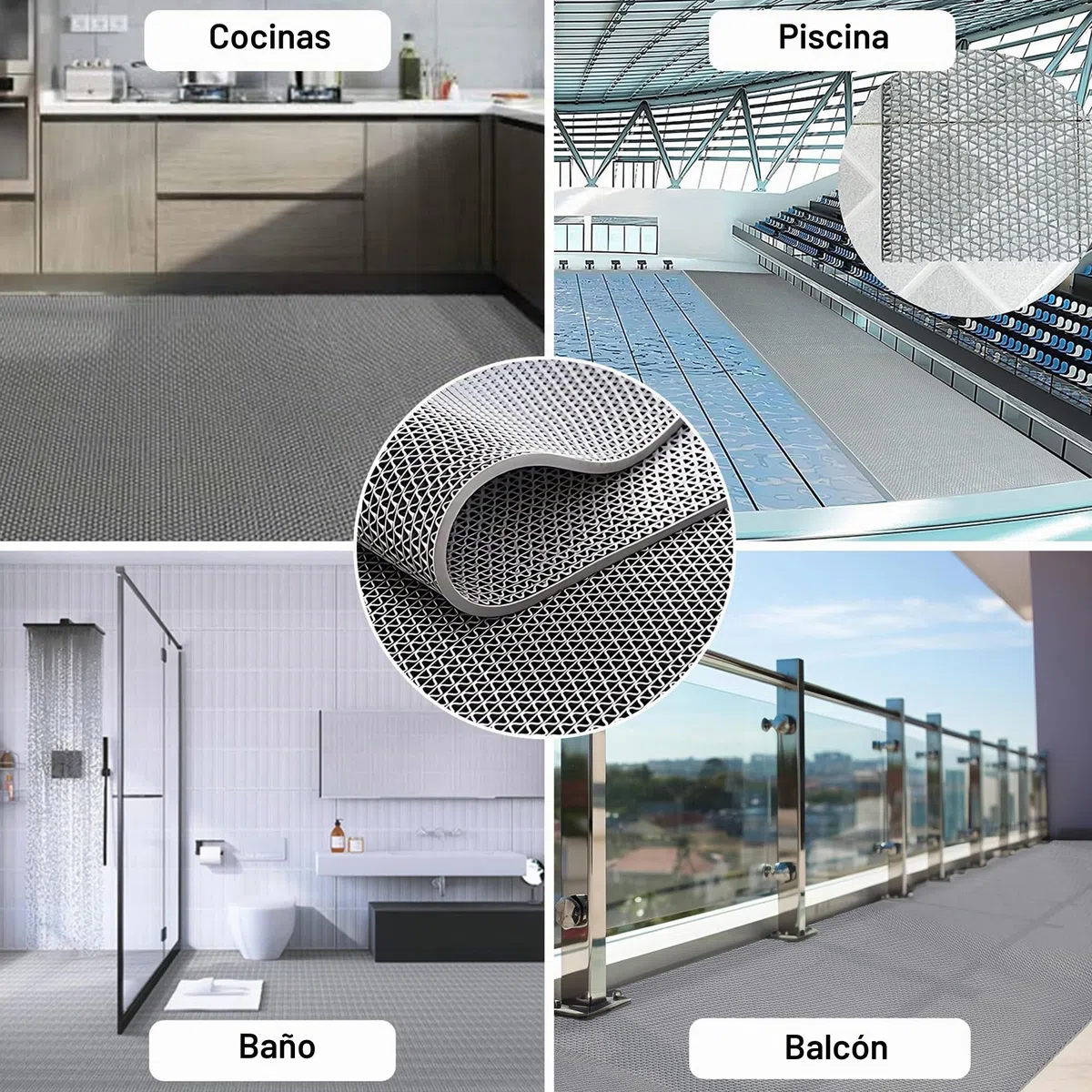 MYOYAY Alfombra de drenaje antideslizante por metro, 300x90 cm, antideslizante, PVC, hueca, alfombrilla de baño, alfombra de ducha, alfombra comercial para cocina, baño, balcón, pasillo, gris