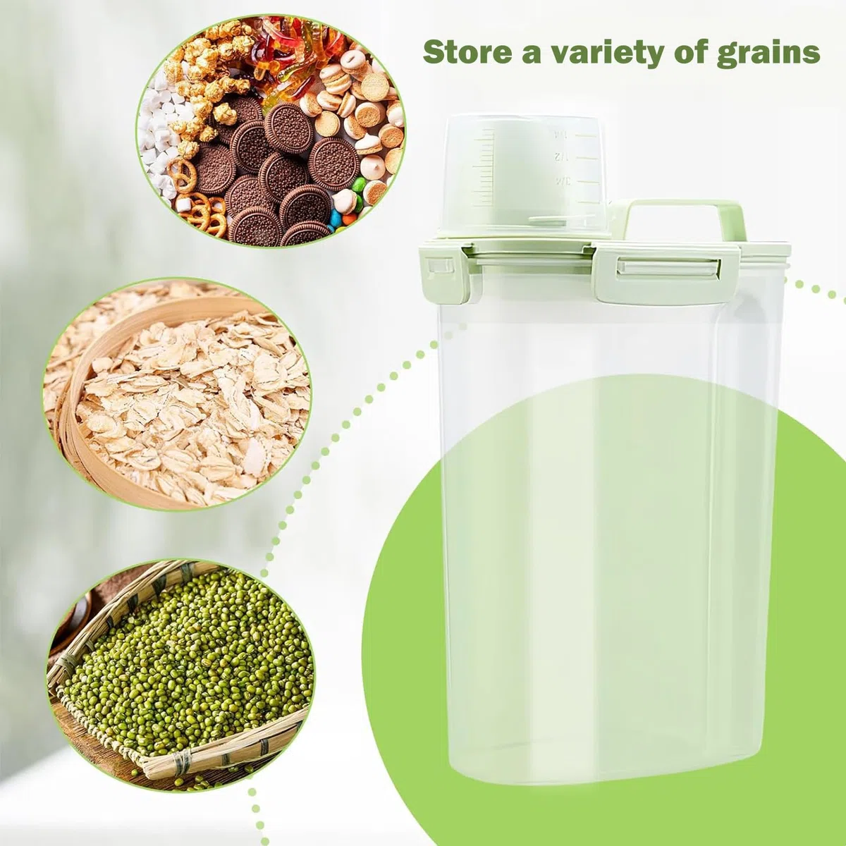 2 Piezas Recipientes Herméticos con Taza Medidora, Botes Cocina Almacenaje, Contenedor Pienso, Plástico Dispensador Cereales, Almacenamiento de Detergente, para Cereales, Comida para Perros (3L)