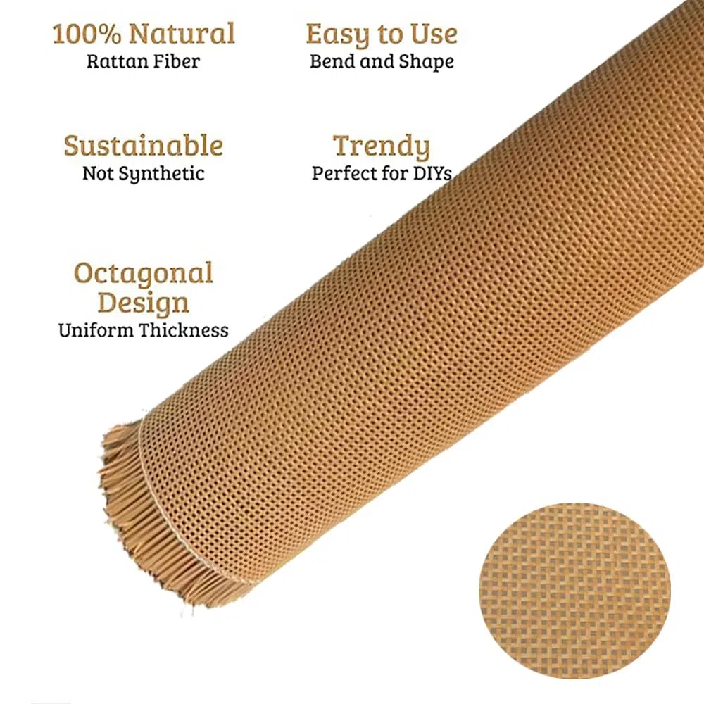 Ratán Rollo PE,Trenza vienesa,Rollo Plancha de Rattan Tejida,resistente al moho,ancho de ratán,resistente agua,malla de panal de abeja,silla de trenza vienesa para proyectos de bricolaje(40cm x 2 m)