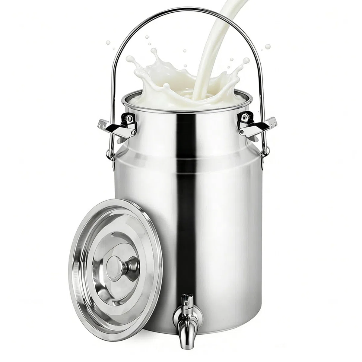 lechera acero inoxidable con tapa Bidón De Acero Inoxidable para Transporte De Leche con Grifo con Tapa/Grifo/asa, para Transportar o Almacenar Leche,3Liters