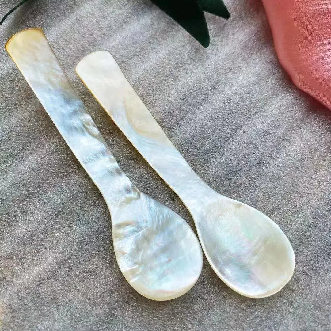 DUEBEL Juego de 6 Cucharas MOP Brillantes de Nácar de 7.5 cm para Caviar, Huevo y Helado (Brillantes)