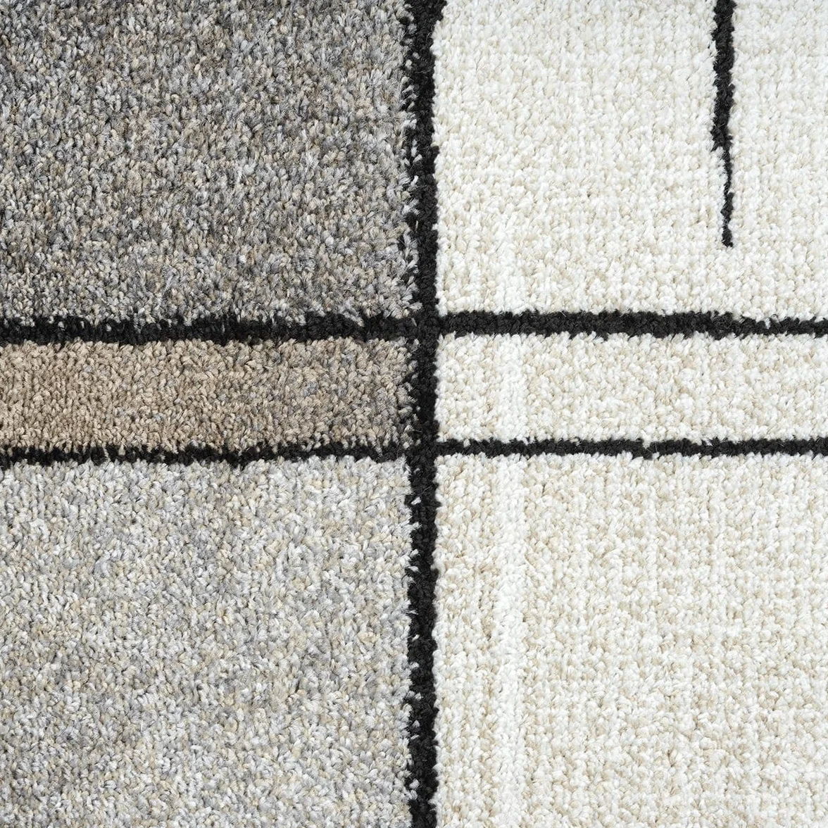 the carpet Pearl - Alfombra Moderna de Pelo Corto denso para salón Dormitorio, Corte de Contorno, patrón geométrico, patrón Ondulado, Beige, 140 x 200 cm