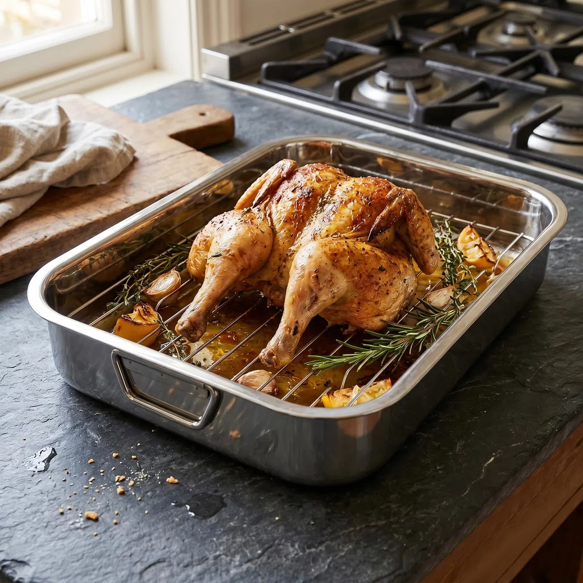 Menax - Bandeja Horno Acero Inoxidable Con Rejilla - Fuente Universal Para Horno - 35 cm