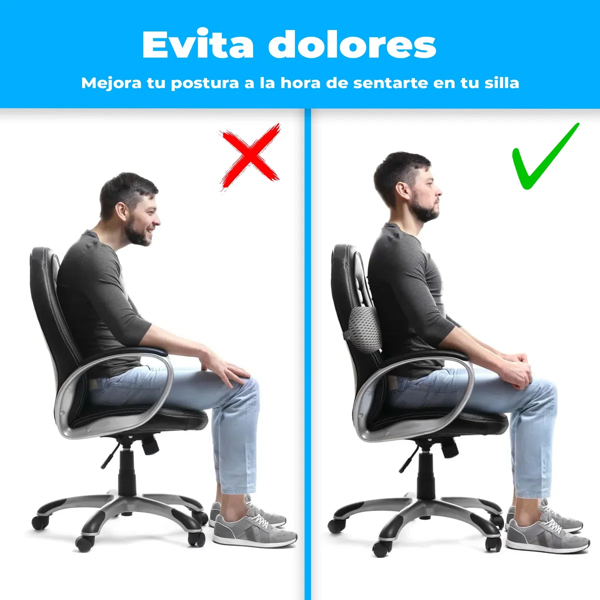 Cojín Lumbar Ergonómico Viscoelástico – Soporte Lumbar Coche Oficina Gaming – Funda 3D Transpirable Lavable – Alivio Dolor Espalda Baja & Mejor Postura (Gris)