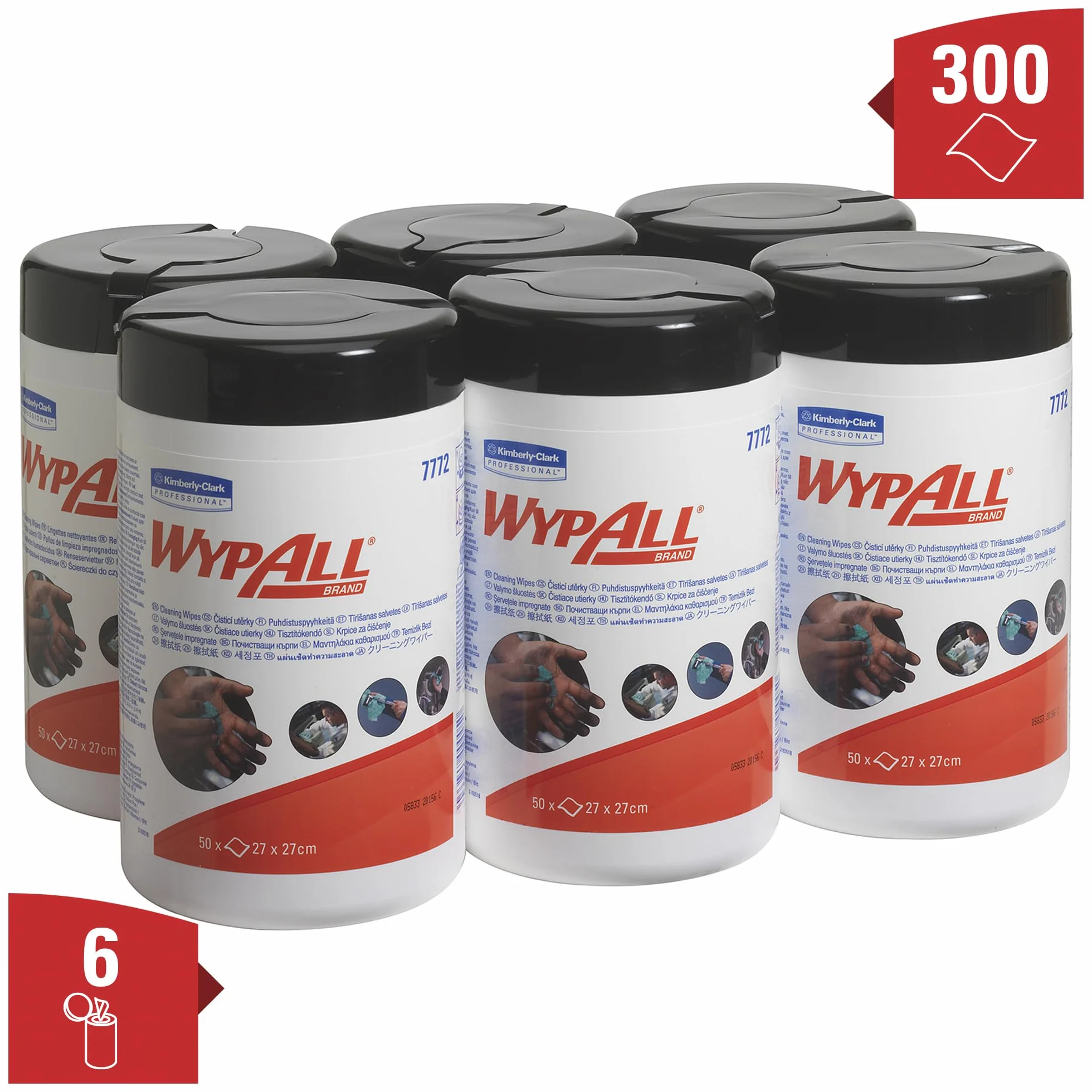 WypAll Recarga de Paños de Limpieza Impregnados 7772, 1 Capa, Paños Industriales Multiusos, 6 Paquetes x 50 Paños (300 total)