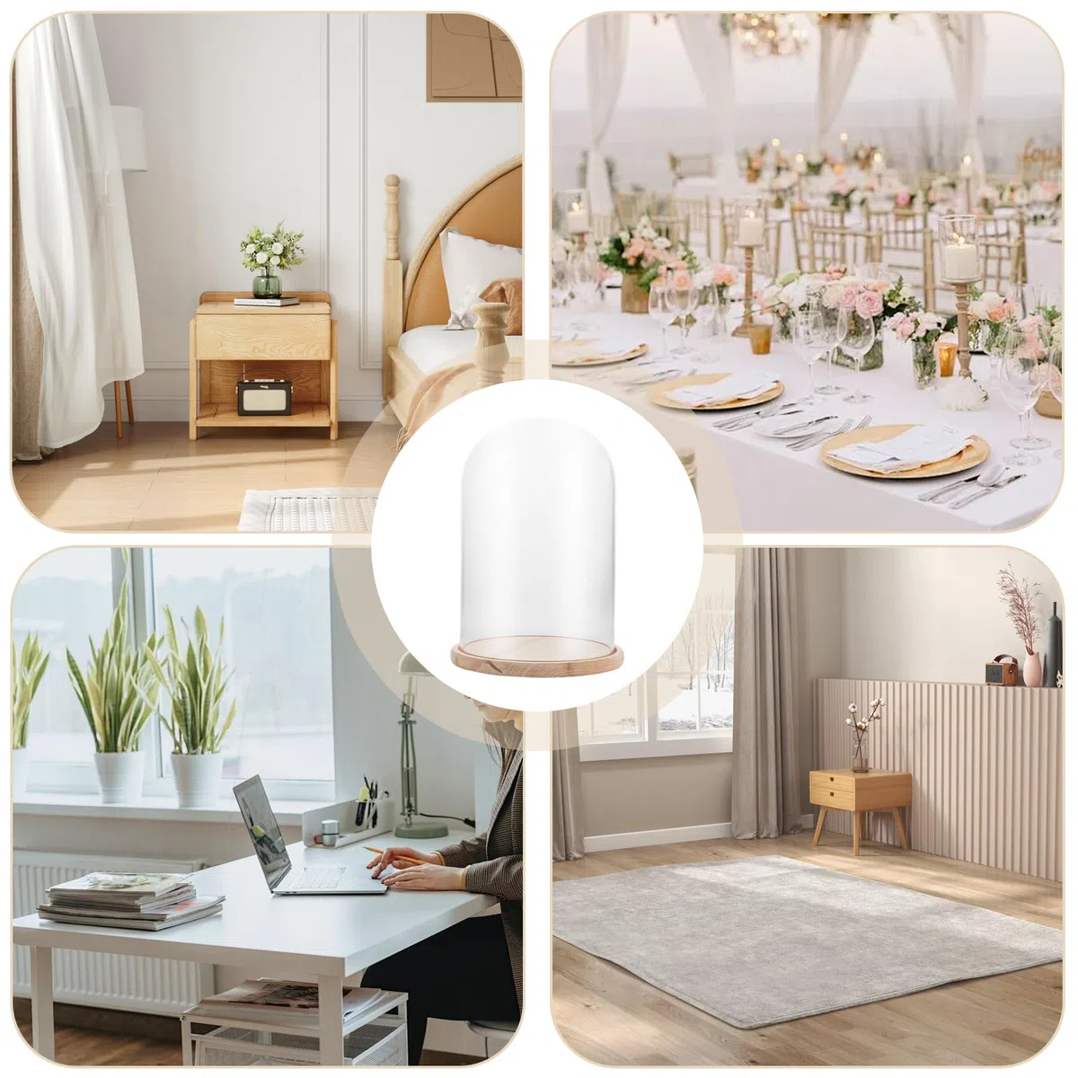 APACALI 1 campana de cristal con suelo de madera, 30 cm, campana de cristal transparente, caja de cristal, con base para luces, decoración, accesorio para el hogar