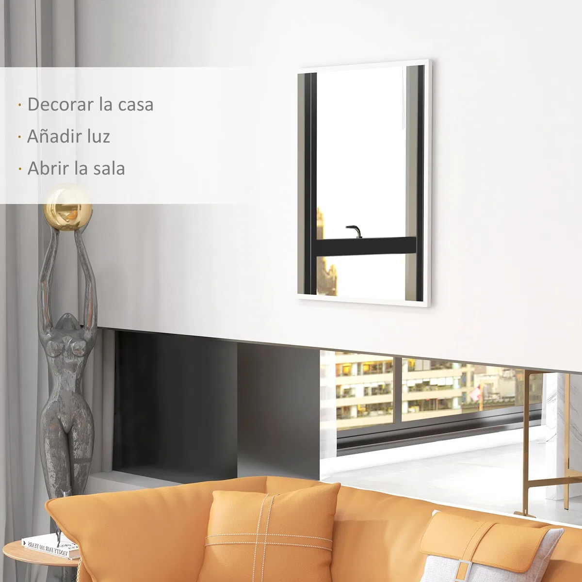 HOMCOM Espejo de Pared, 70x90 cm, Espejo de Baño Rectangular, Decorativo para Salón, Entrada, Pasillo, Horizontal o Vertical, Blanco