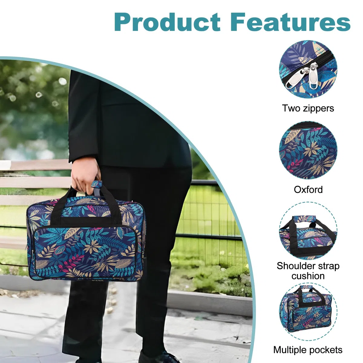 Bolso para máquinas de coser, bolsa de transporte con asas y múltiples compartimentos de almacenamiento, 46×23×32 cm, organizador de accesorios de costura o herramienta de costura de tela