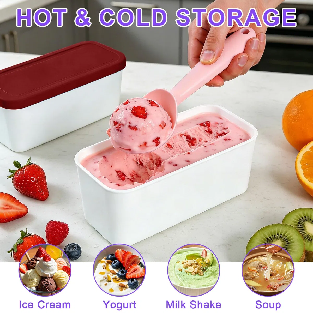 Juego de 2 recipientes para helados de 1 litro, recipientes para helados, recipientes para helados caseros, recipientes con tapa, apilables, recipientes de almacenamiento para máquina de helados
