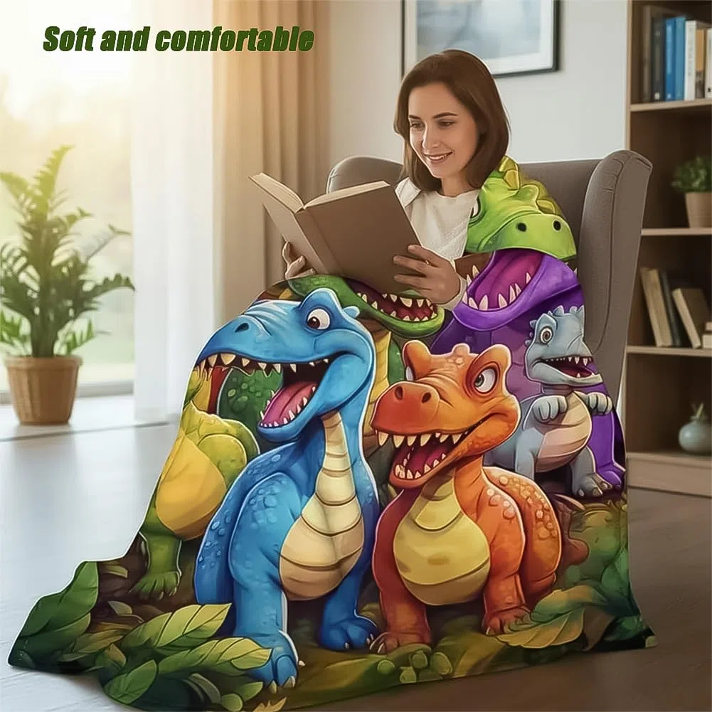 Cute Smiling Dinosaurs HD Digital Print Flannel, Soft Flannel Blanket with Funny Smiling Dinosaurs, for Toddler Adults, Warm Cover for Couch Bed Travel & Nap Decor (59.05 * 39.37in)
