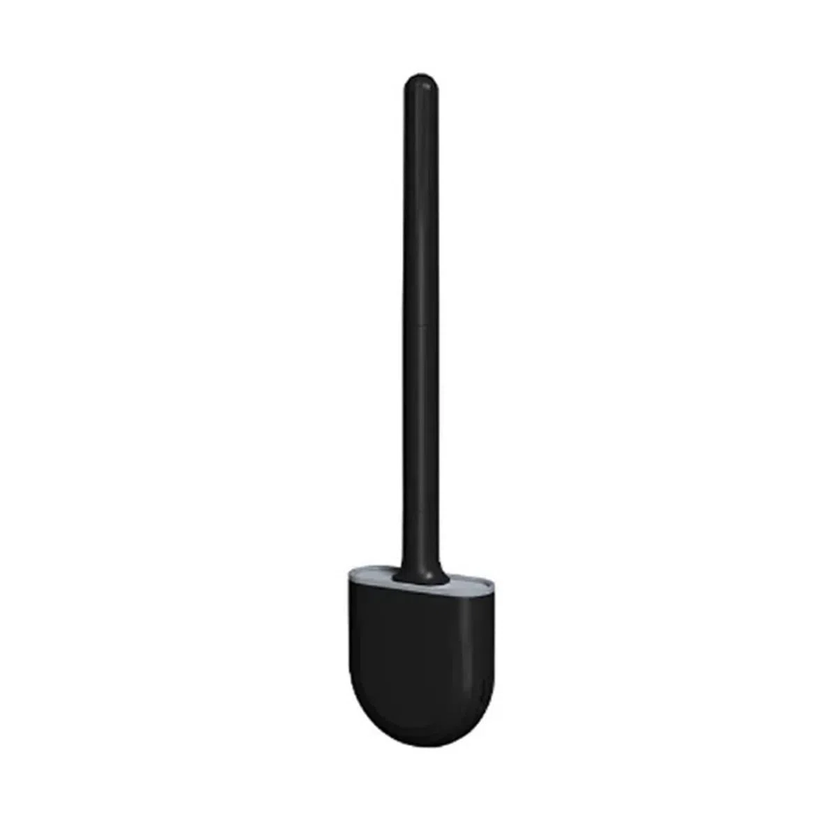 Cepillo de suelo de inodoro impermeable y a prueba de fugas, de silicona, plano, elástico, suave, con juego de soportes de secado rápido (blanco) (redondo negro)