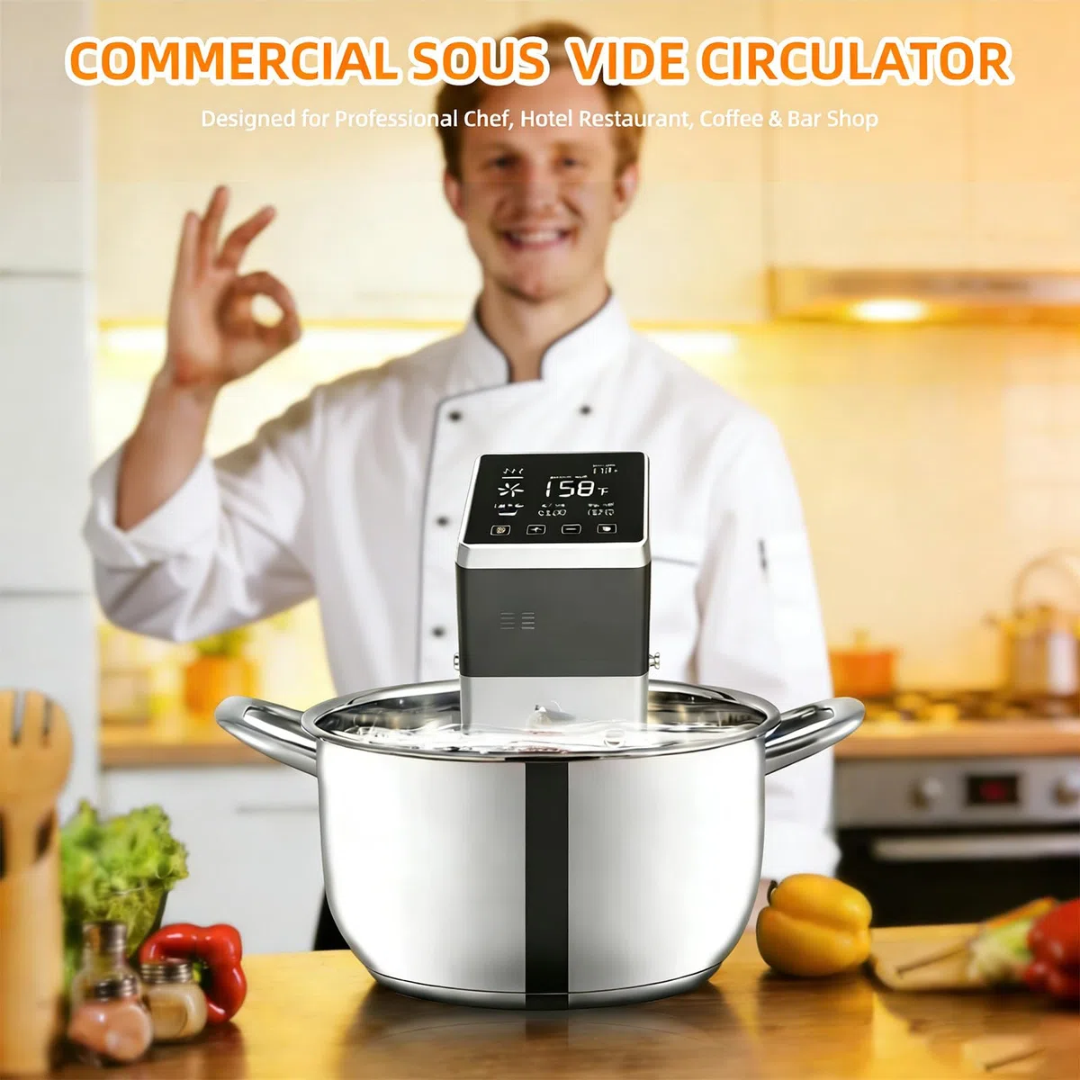 Roner Cocina Baja Temperatura con Circulador de Inmersión, 1600W de Potencia, Pantalla Táctil, Temporizador de Precisión, para Mariscos y Verduras en Restaurantes