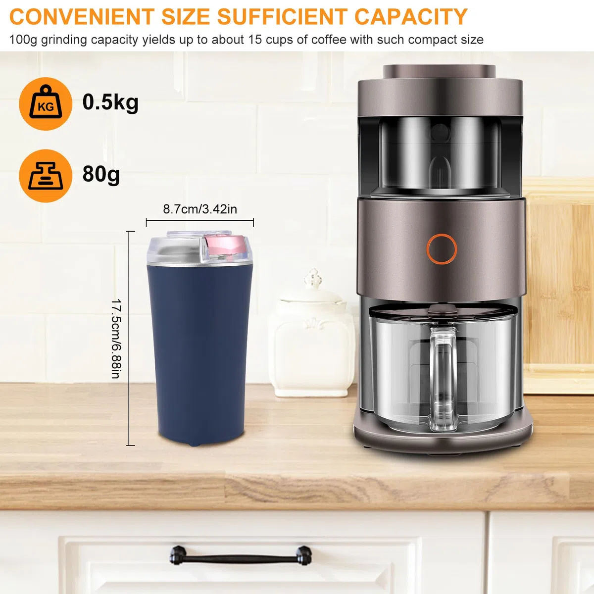 Weinsamkeit Molinillo de Café Eléctrico, Molinillo Electrico 200W Molinillo Especias con Cuchillas de Acero Inoxidable Molinillo Cafe Electrico Portátil Molino Café para Especias, Nueces, Cereales