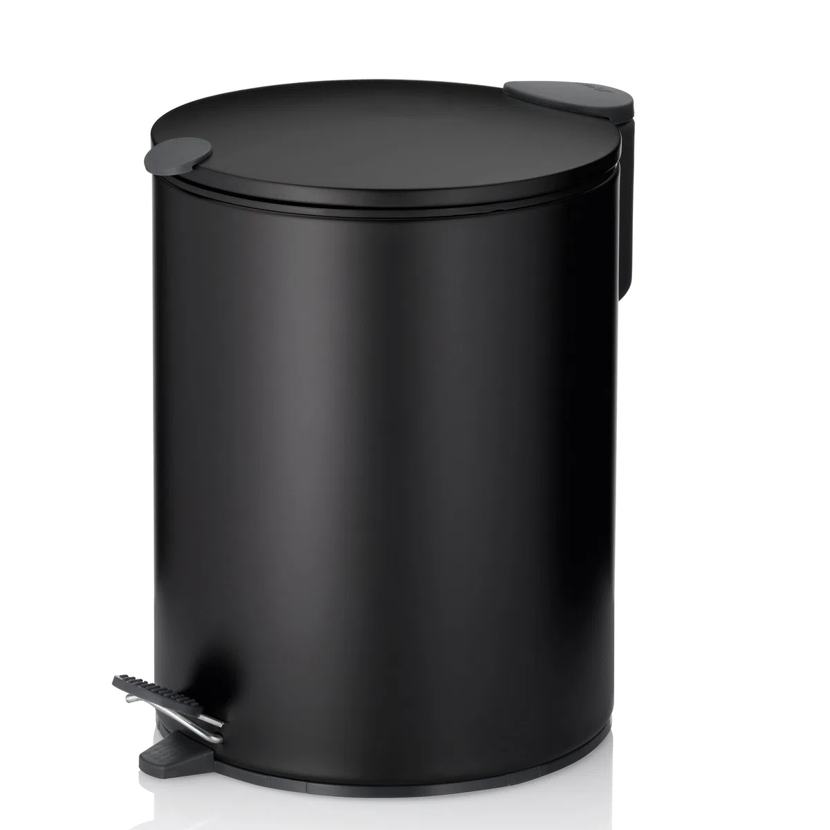 kela Cubo de basura para cosméticos negro mate 5 l, tapa con cierre silencioso, cubo de basura con pedal para el baño MATS, cubo de basura para el baño con cubo interior y asa de transporte
