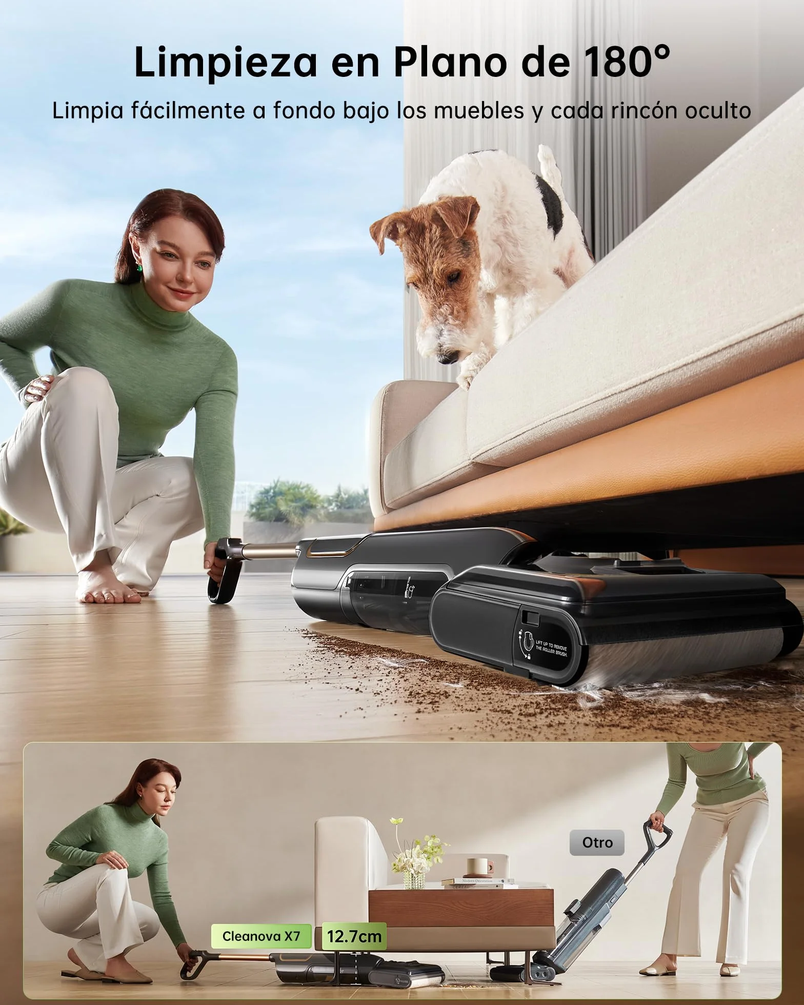 Vexilar X7 Aspiradora Fregadora sin Cable 20KPa, Aspiradora en Seco y Húmedo,Aspira y Friega,Autolimpieza,Diseño Reclinable de 180°, Autonomía 40Min, Fregona Electrica para Polvo/Residuos/Partículas