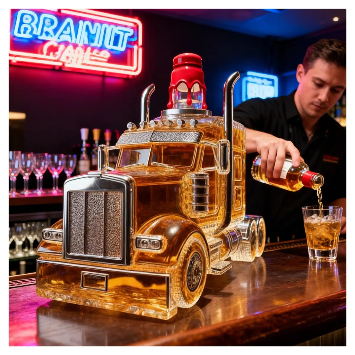 Botella de whisky con forma de camión, botellas de licor de vidrio con tapa, decantador de whisky con forma de coche, petaca decorativa, regalos para Navidad, San Valentín y Halloween.(Product 1)