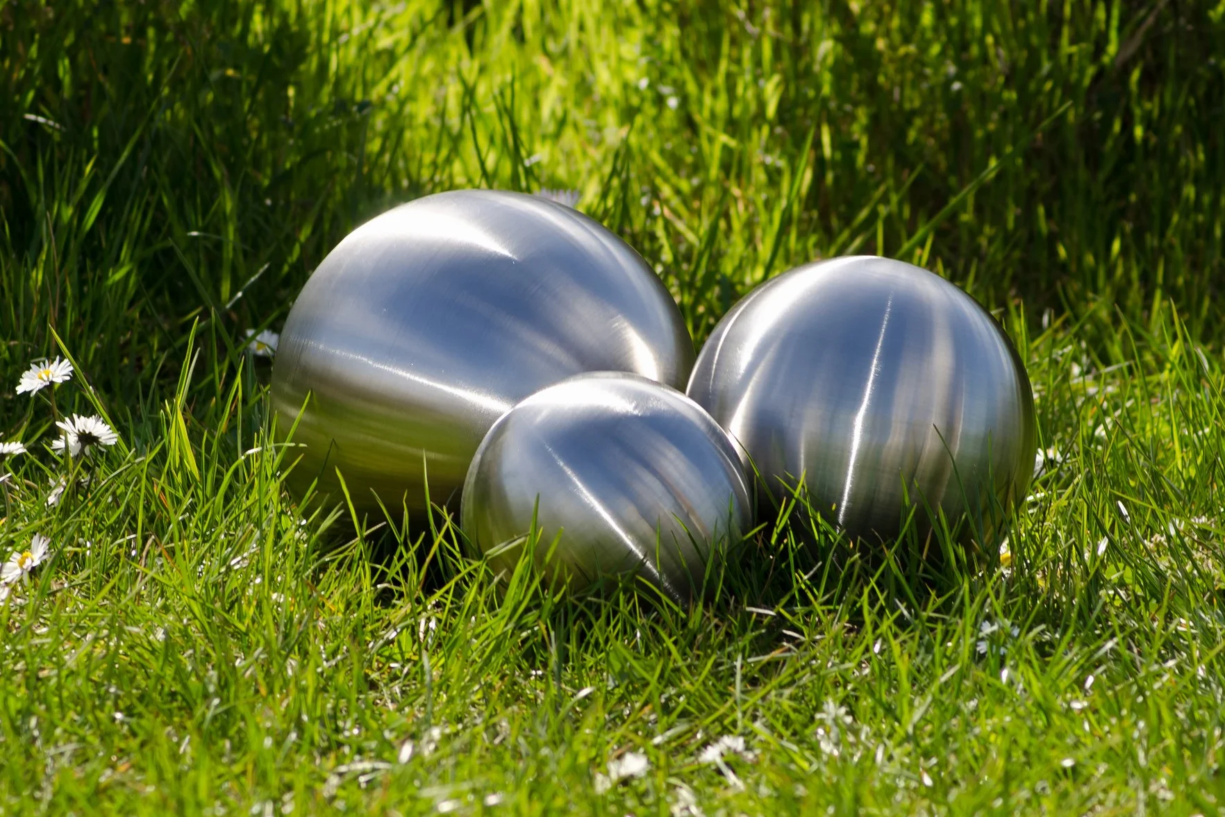 Köhko Juego de 3 bolas de acero inoxidable, 06, diámetro 9-15-24 cm, bola decorativa de acero inoxidable cepillado mate, diámetro 9-15-24 cm