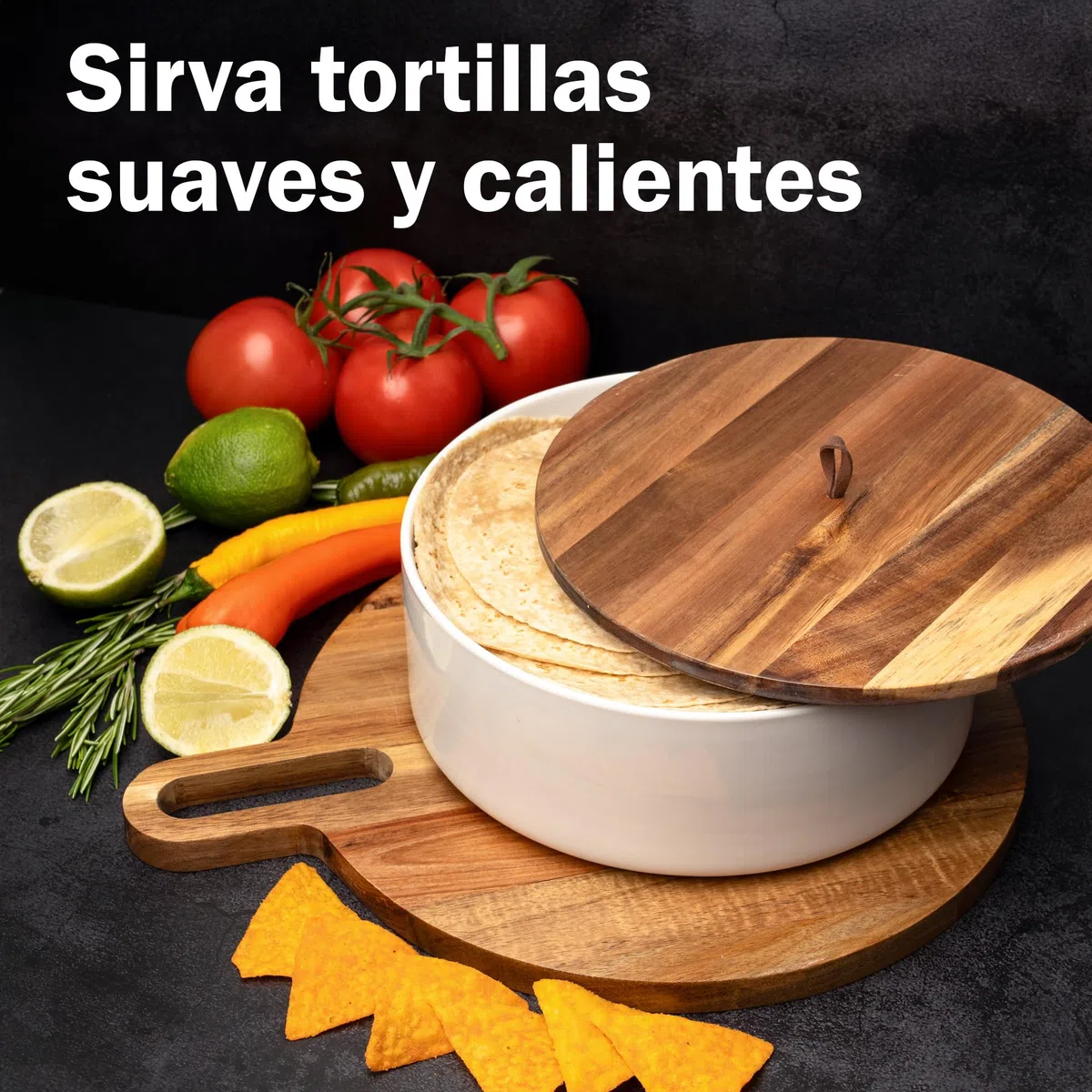 Tortillada - Calentador de tortillas de cerámica con tapa 23,5 cm, calentador de pan, calentador de panqueques, portatortillas con tapa - Apto para microondas
