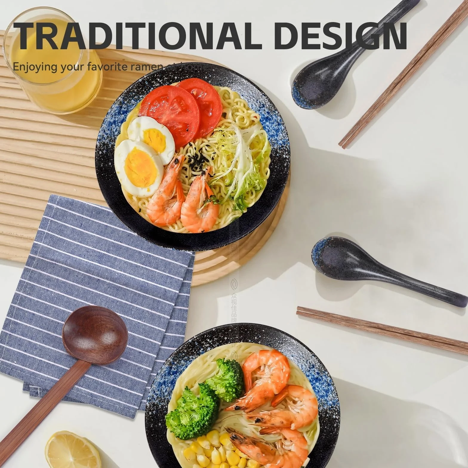 Juego De 2 Cuencos de Ramen, Ramen Bowl de Cerámica de 1000ML,Cuencos de Cerámica,Ramen Bowl Japonés de Cocina de Sopa de Porcelana Ensaladeras Para Pho y Tazón de Sushi Para Lavavajillas