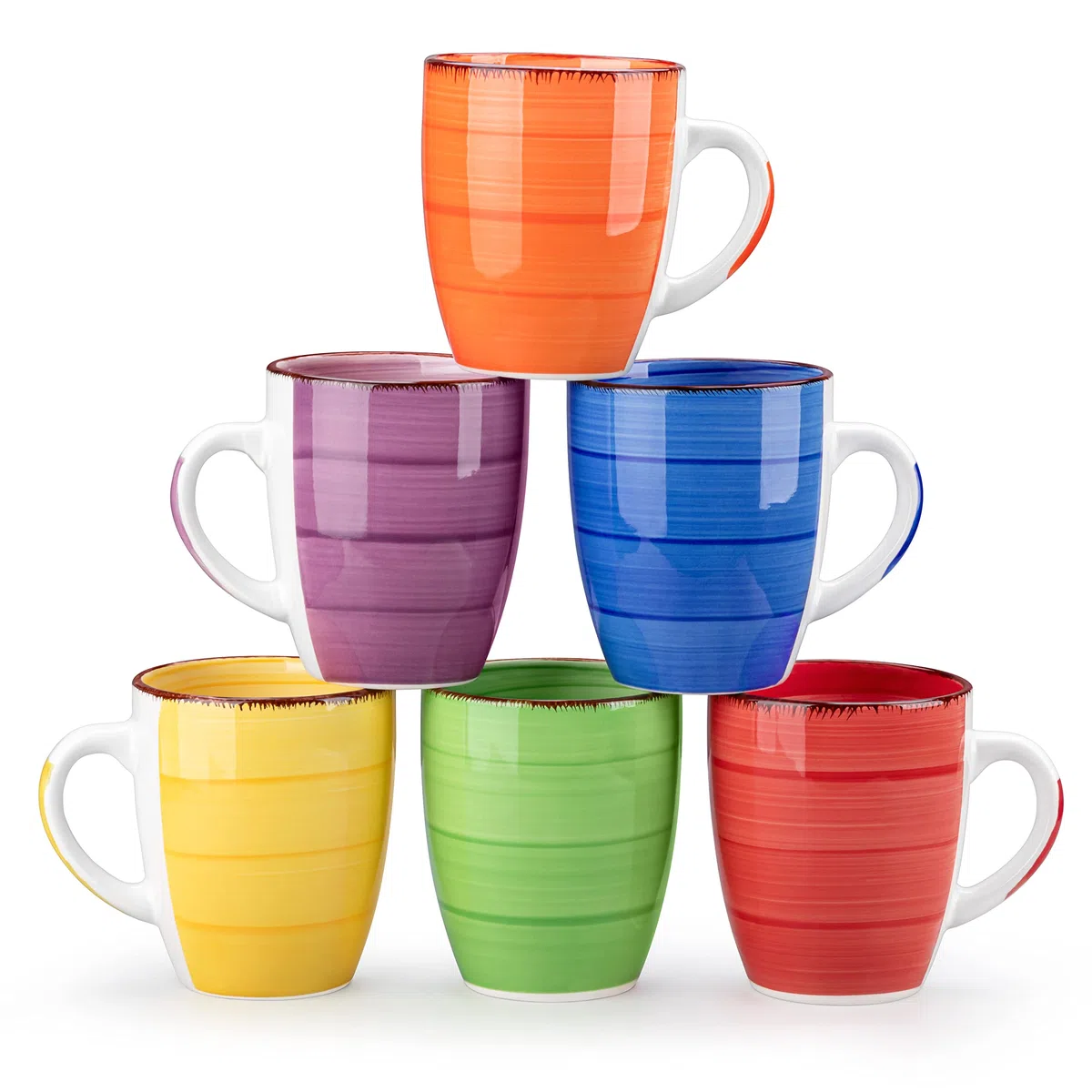 vancasso Serie Bonita Set 6 Tazas de Café, 360 ml Tazas Desayuno Mugs, Juego de Tazas de Leche, Tazas de Cerámica, Microondas y Lavavajillas, Pintados a Mano de Estilo, 6 Colores