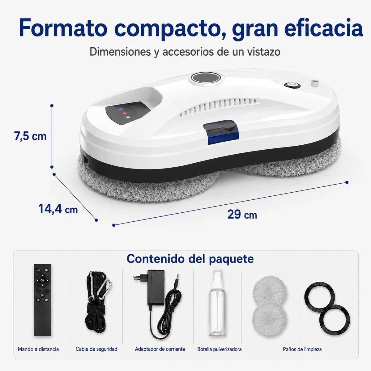 Roboclean Osmo Limpiacristales,Roboclean Osmo Cristales | Istema de Aspiración Potente Detecta Bordes Control Remoto para Ventanas y Espejos