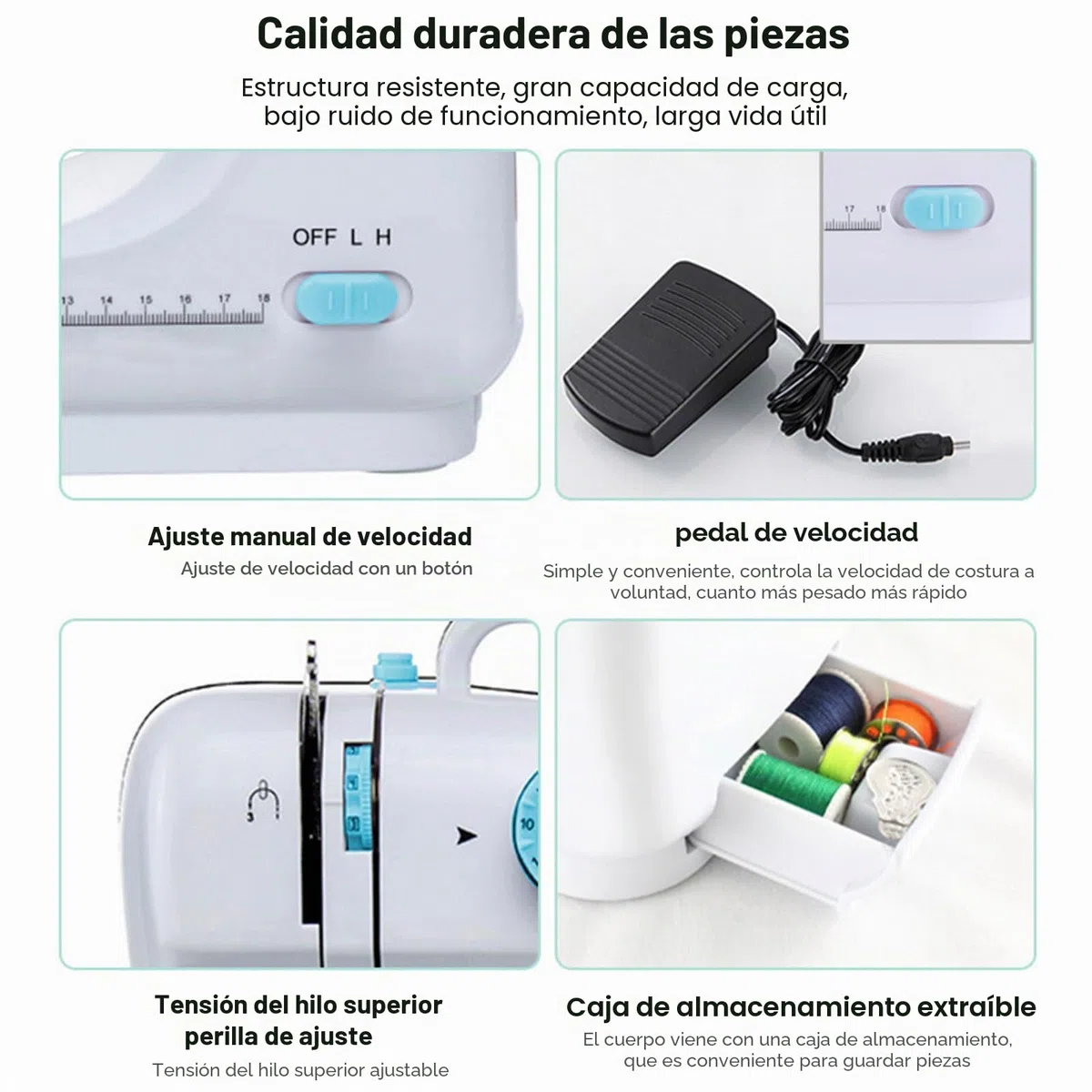 Máquina de Coser Eléctrica Doméstica Con 12 Puntadas, Doble Hilo Para Niños y Principiantes (Azul)