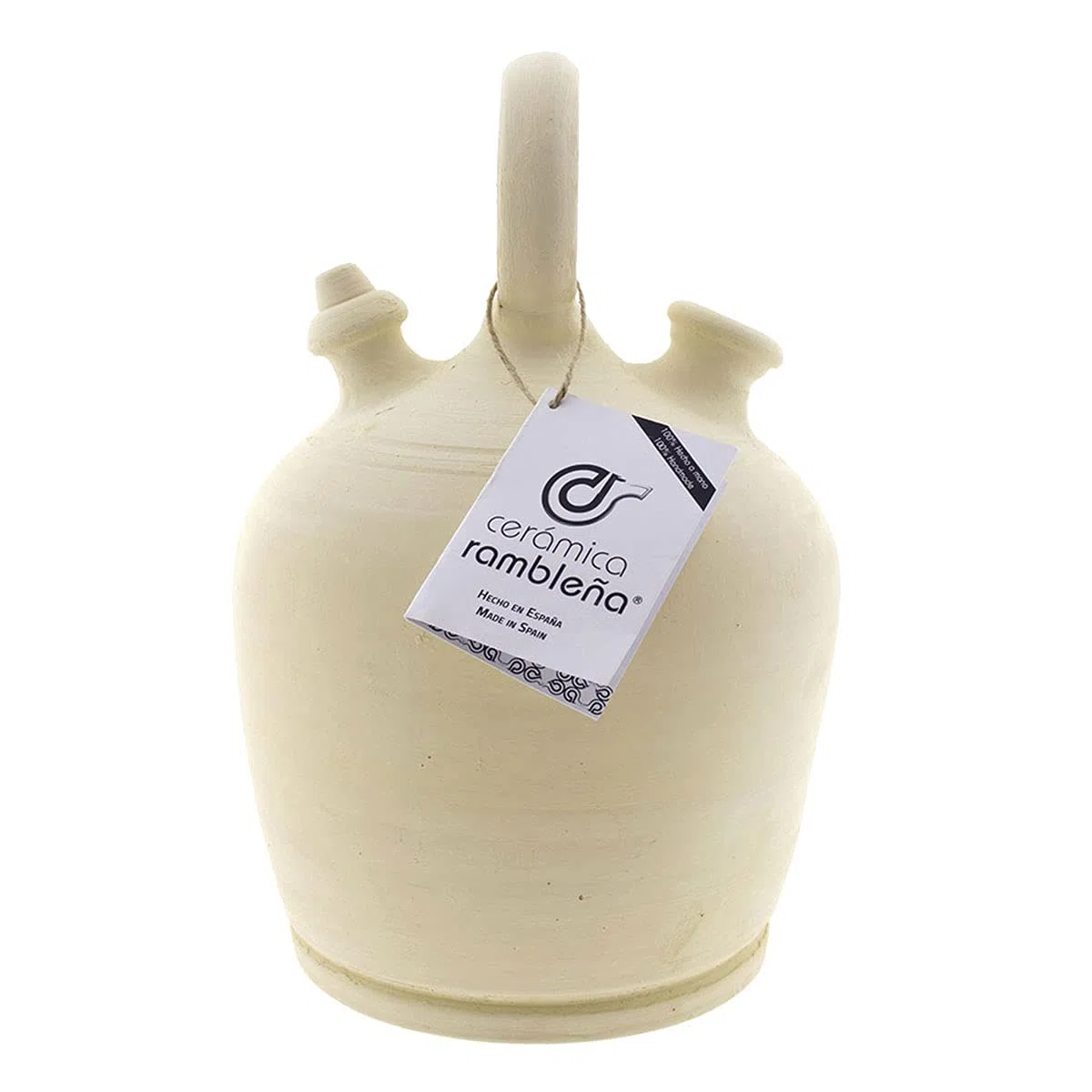 CERÁMICA RAMBLEÑA | Botijo de Barro Tradicional asa Redonda Base Ancha de La Rambla (Córdoba) | 100% Hecho a Mano | 4 litros | Eco | Plato NO Incluido