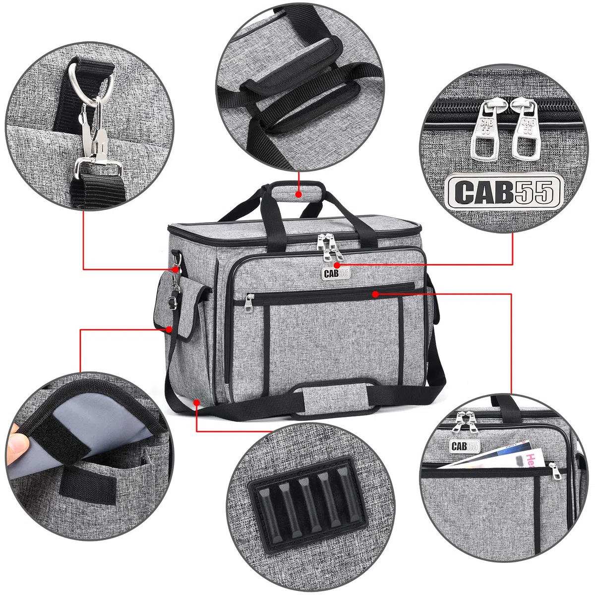 cab55 Estuche para máquina de Coser con Ruedas, Funda de Transporte Desmontable para máquina de Coser con Ruedas, Bolsa de Mano con Tabla de Madera Inferior extraíble para la mayoría de máquinas de