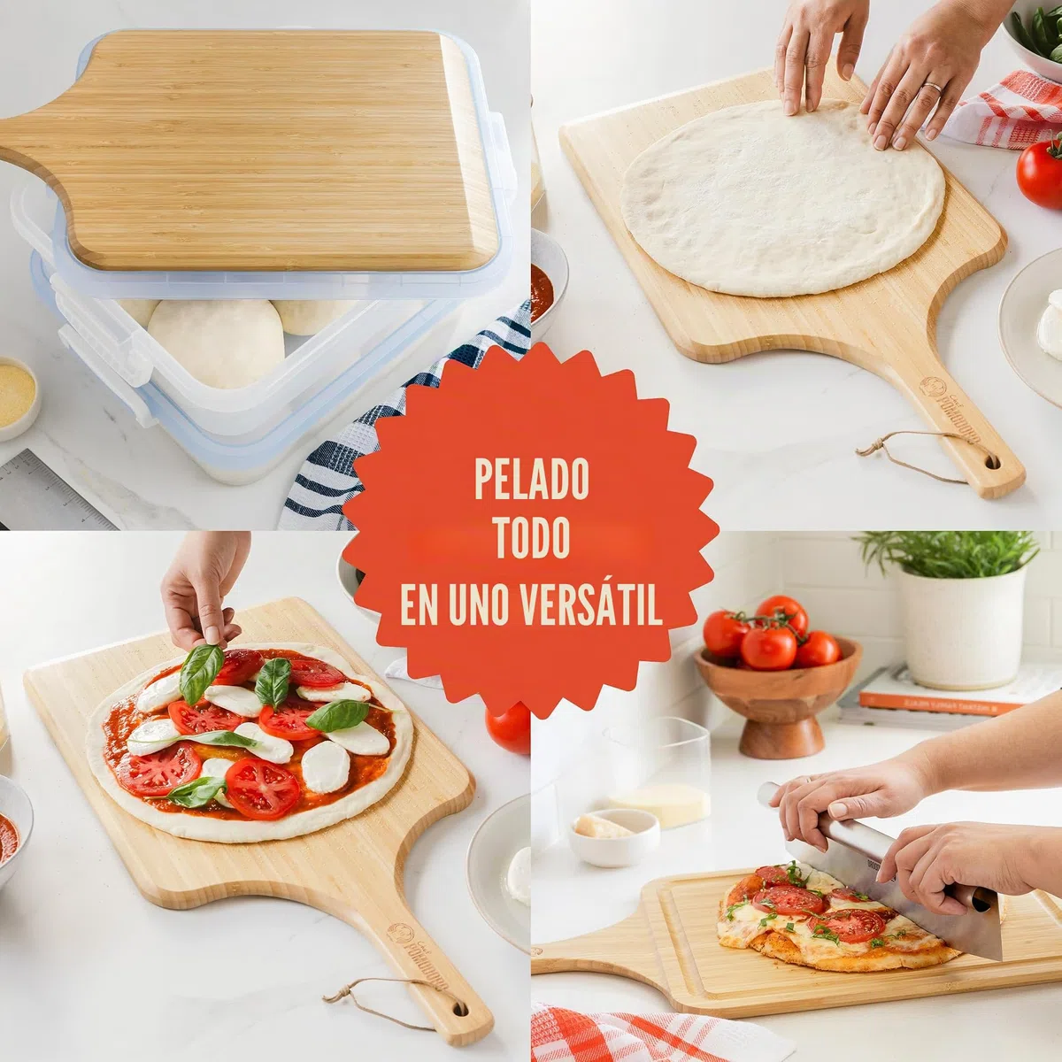 Chef Pomodoro Pala Pizza Bambú 2 en 1 - Tabla para Cortar y Servir | Pala para Pizza Fácil de Usar y Con un Diseño que No Ocupa Espacio 30,5 cm | Se Encaja con las Cajas para Masa