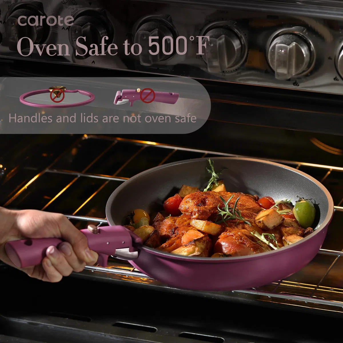 CAROTE Juego de 19 ollas y sartenes, juego de utensilios de cocina antiadherentes con mango desmontable, juego de utensilios de cocina de inducción antiadherentes con mango extraíble, juego de