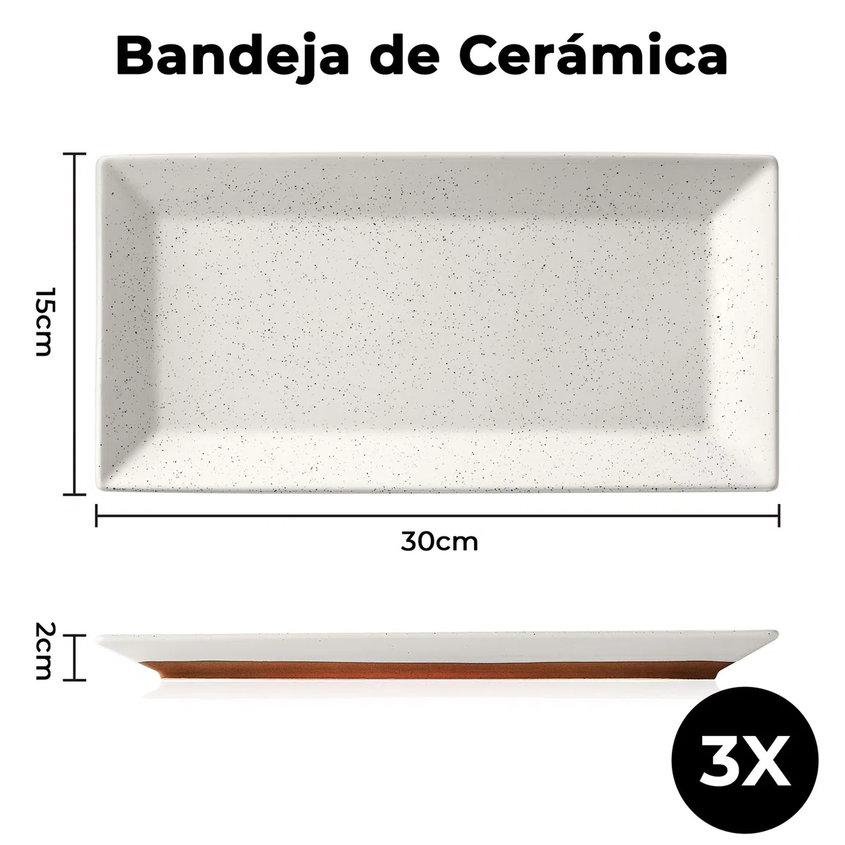 MIAMIO - Juego de 3 Fuentes de Cerámica/Platos Rectangulares para Servir con el Pavo de Acción de Gracias y Navidad - Apto para Microondas, Lavavajillas y Horno - Colección Aura (30 x 15 cm)