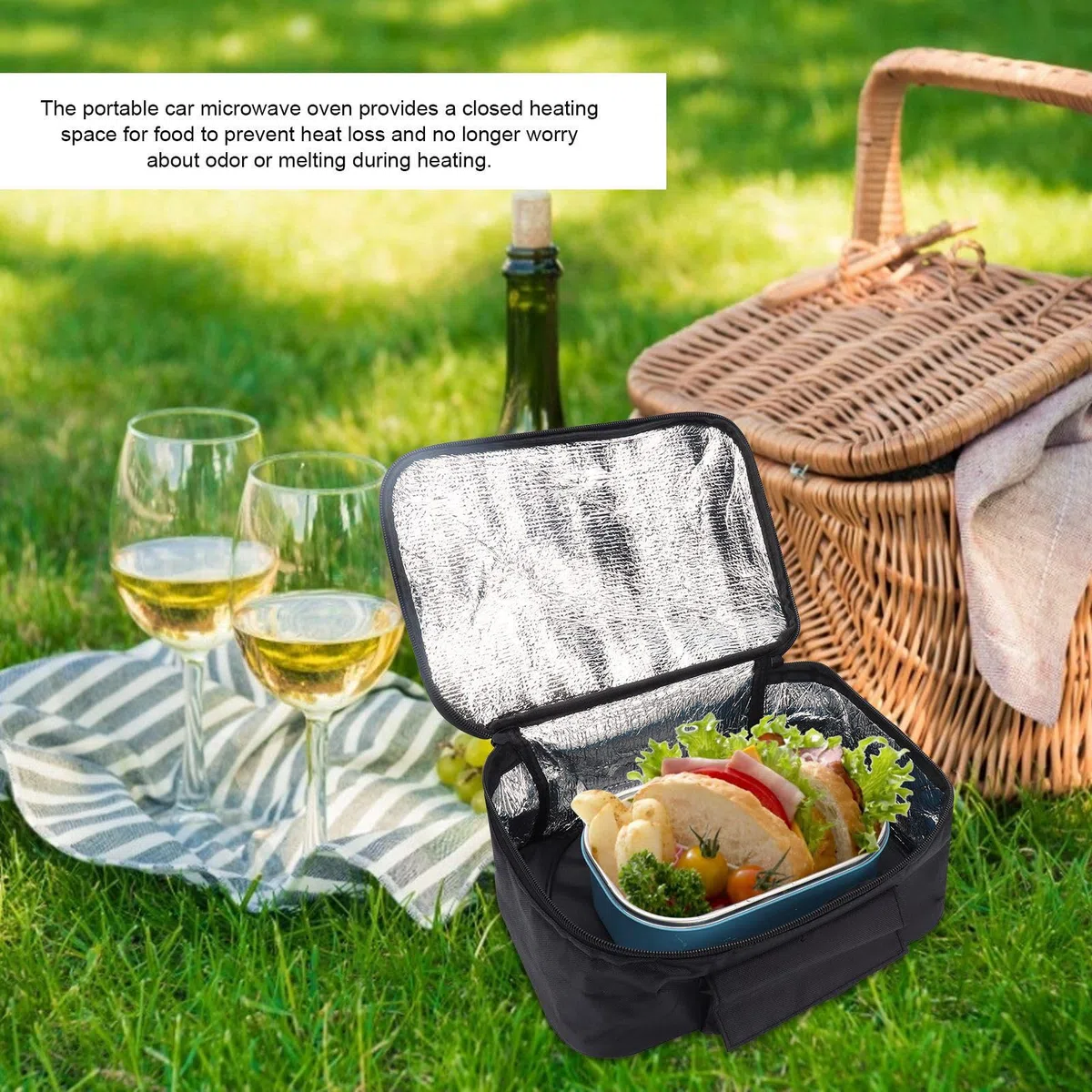 Microondas Portátil De Mini Para Automóvil, Horno Eléctrico De 12V Calefacción Rápida Caja De Picnic Lonchera Calentada Calentador De Alimentos Fiambrera Electrica Para Viajes Para Acampar Cocción