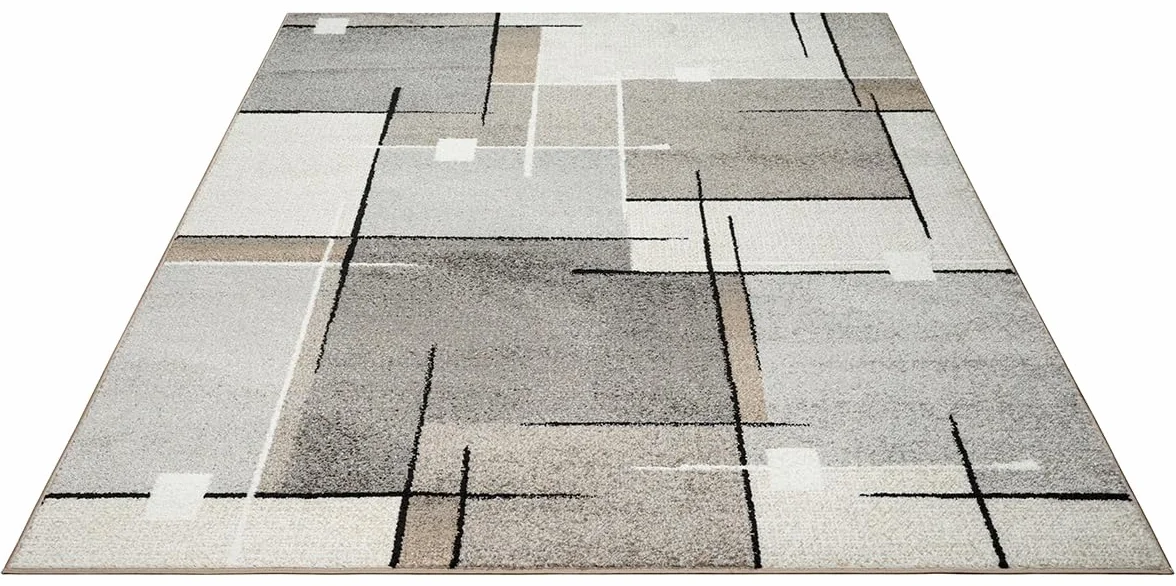 the carpet Pearl - Alfombra Moderna de Pelo Corto denso para salón Dormitorio, Corte de Contorno, patrón geométrico, patrón Ondulado, Beige, 140 x 200 cm