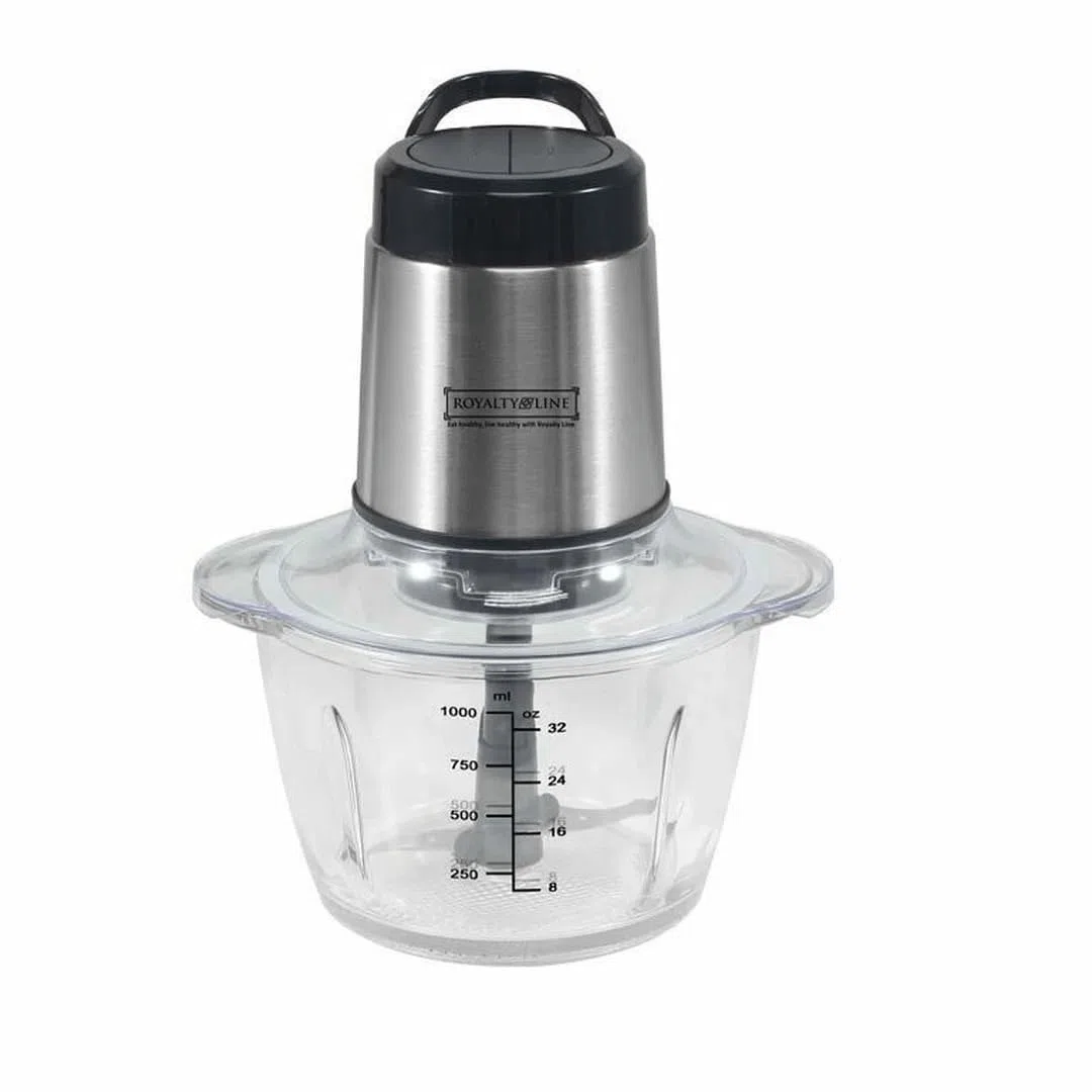 ROYALTY LINE, Picadora Multifunción 300W RLMCE300341 - Bol 1,2L, Acero Inoxidable, 2 Velocidades, Cierre de Seguridad, Alfombrilla Antideslizante, Fácil de Limpiar, Ideal para Picar y Mezclar