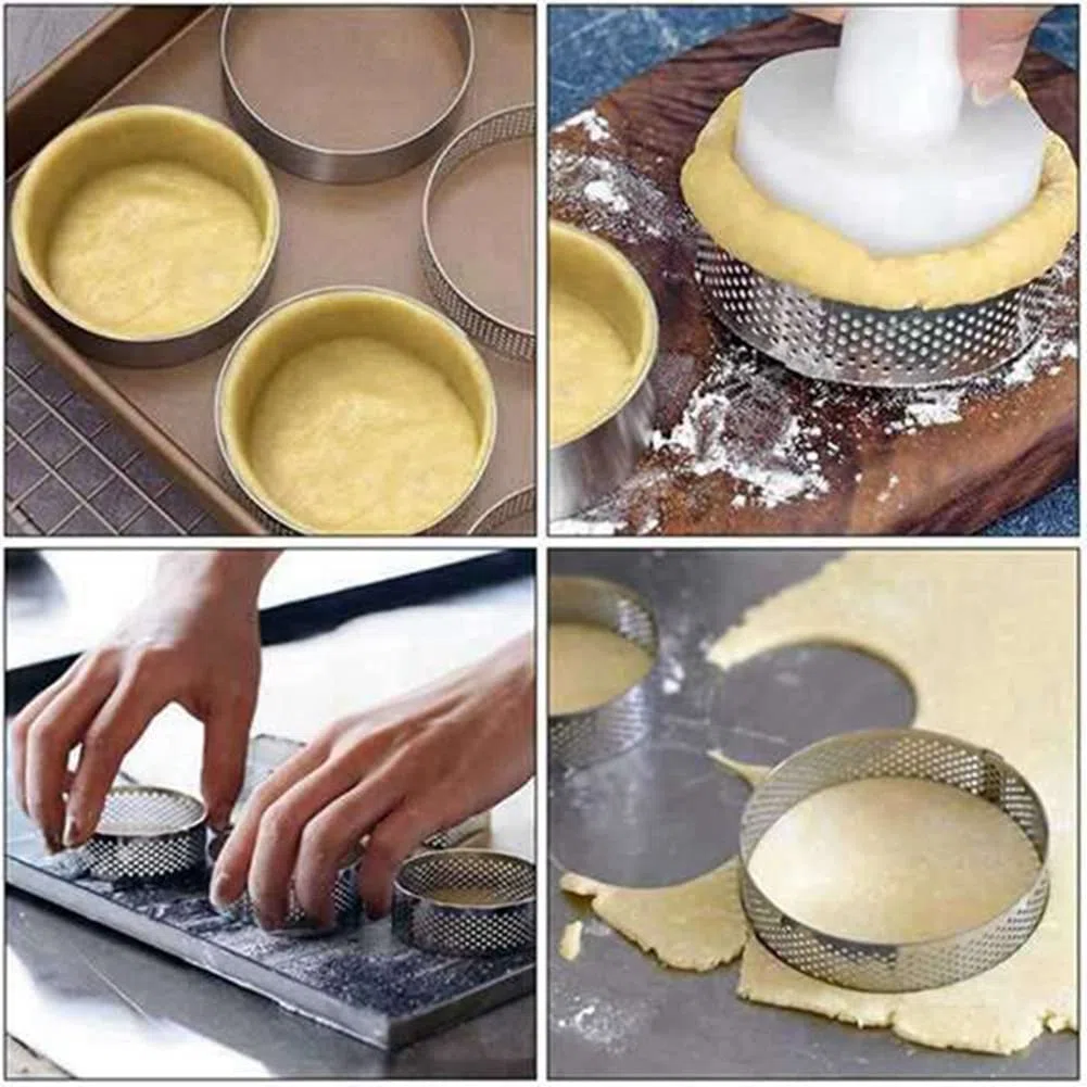 20 anillos redondos para tartas con orificios, frutas, quiches, mousses – Molde de horno 8 cm