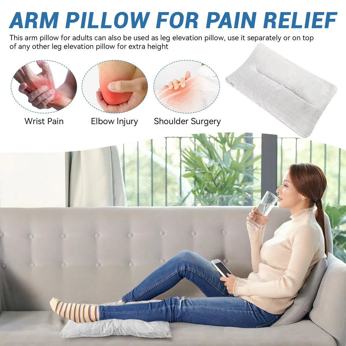Almohadas de brazo para adultos, almohada de espuma viscoelástica, recuperación de lesiones y cirugía, perfecta para personas que duermen de lado, cojín de reposabrazos para aliviar el