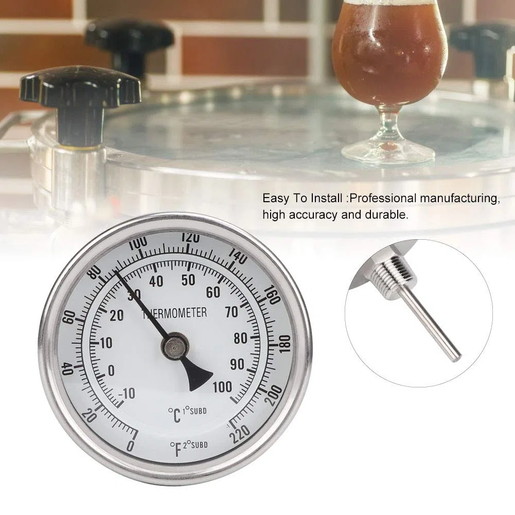 Termómetro de Olla de Acero Inoxidable, Termómetro con Esfera Metálica para Elaborar Cerveza con de Vidrio, Fácil de Instalar