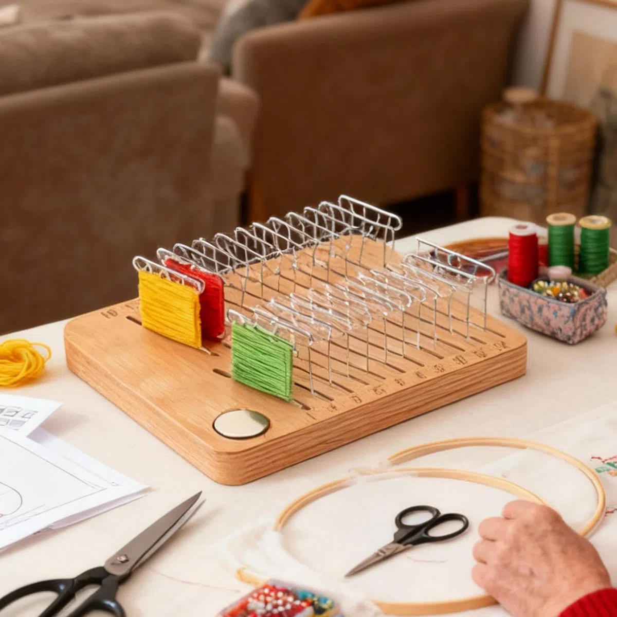 Organizador de almacenamiento de bordado, divisor de carrete de de 24 plazas | Diseño magnético organizadora de bordado de madera - para coser arte bobina de de costura