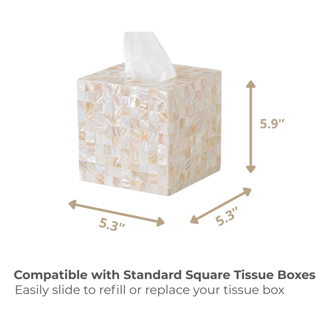 Funda para caja de pañuelos de nácar de 5.9 pulgadas, soporte cuadrado hecho a mano con parte inferior deslizante, dispensador de servilletas decorativo para baño, dormitorio, cocina, oficina