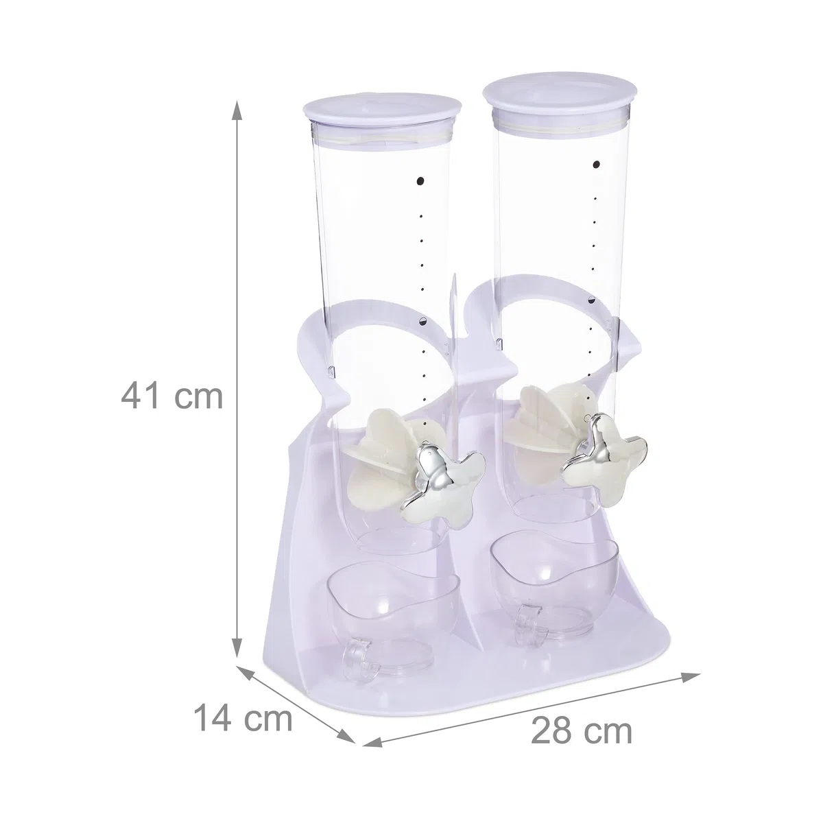 Relaxdays Dispensador Cereales Doble, Dosificador Frutos Secos, Desayuno, Botes Golosinas, Recipientes Plástico, Blanco