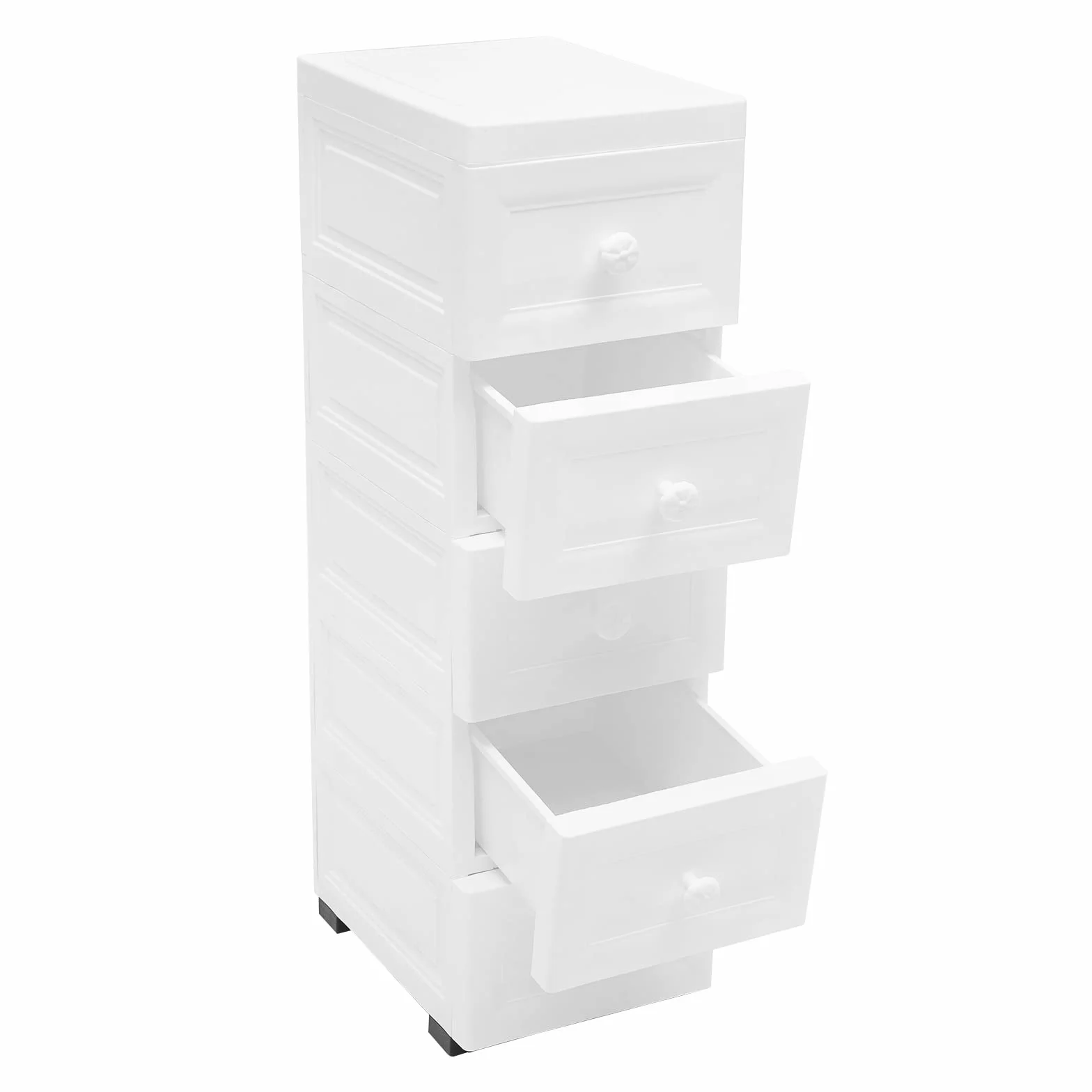 Armario Con Cajones Con Ruedas Con 5 Cajones - Armario Lateral, Carrito De Baño, Carrito De Cocina, Color Blanco, 25 x 34 x 82 Cm
