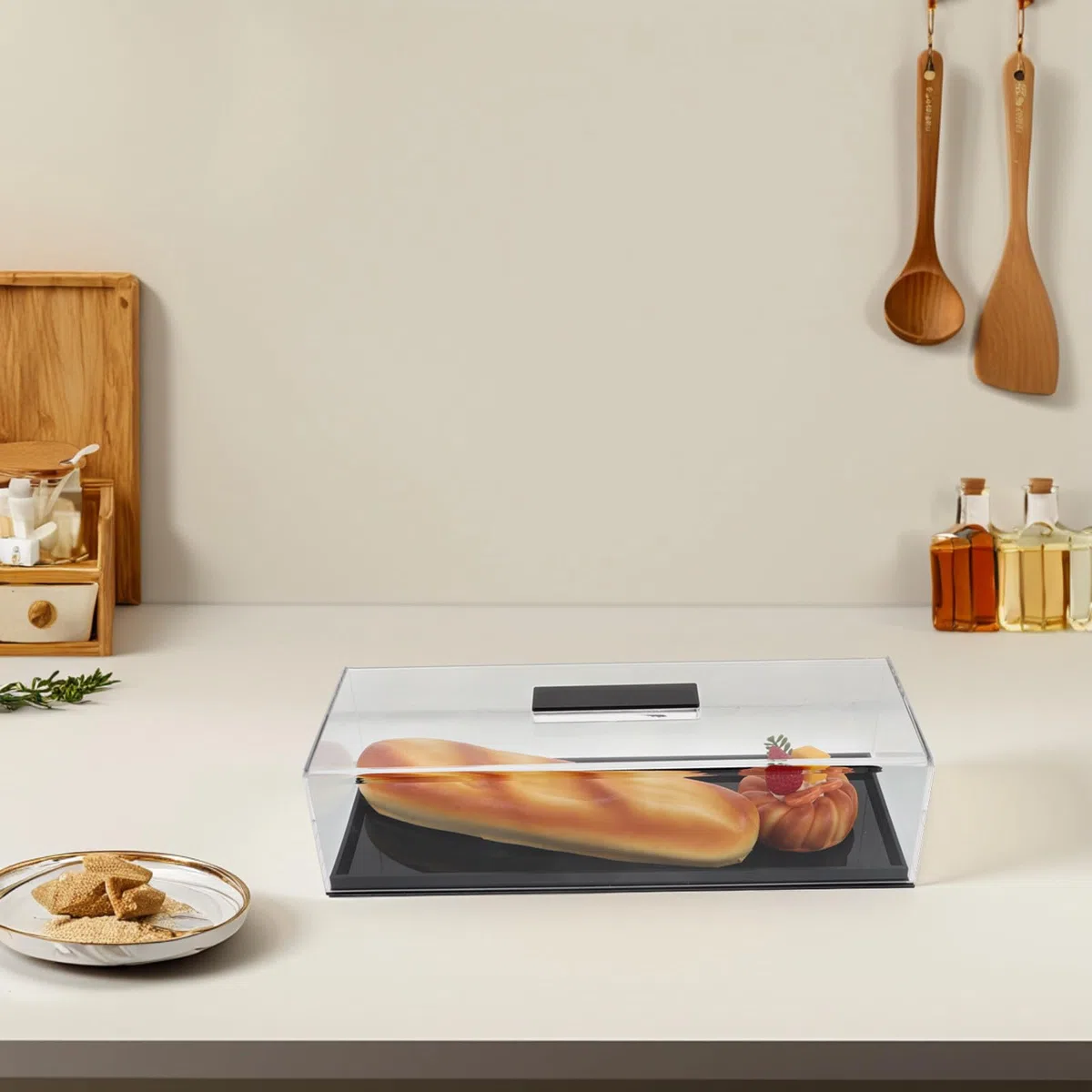Bandeja Rectangular para Postres Tapa Transparente, Soporte Acrílico para Tartas, Funcional para Cocina Profesional y Reuniones