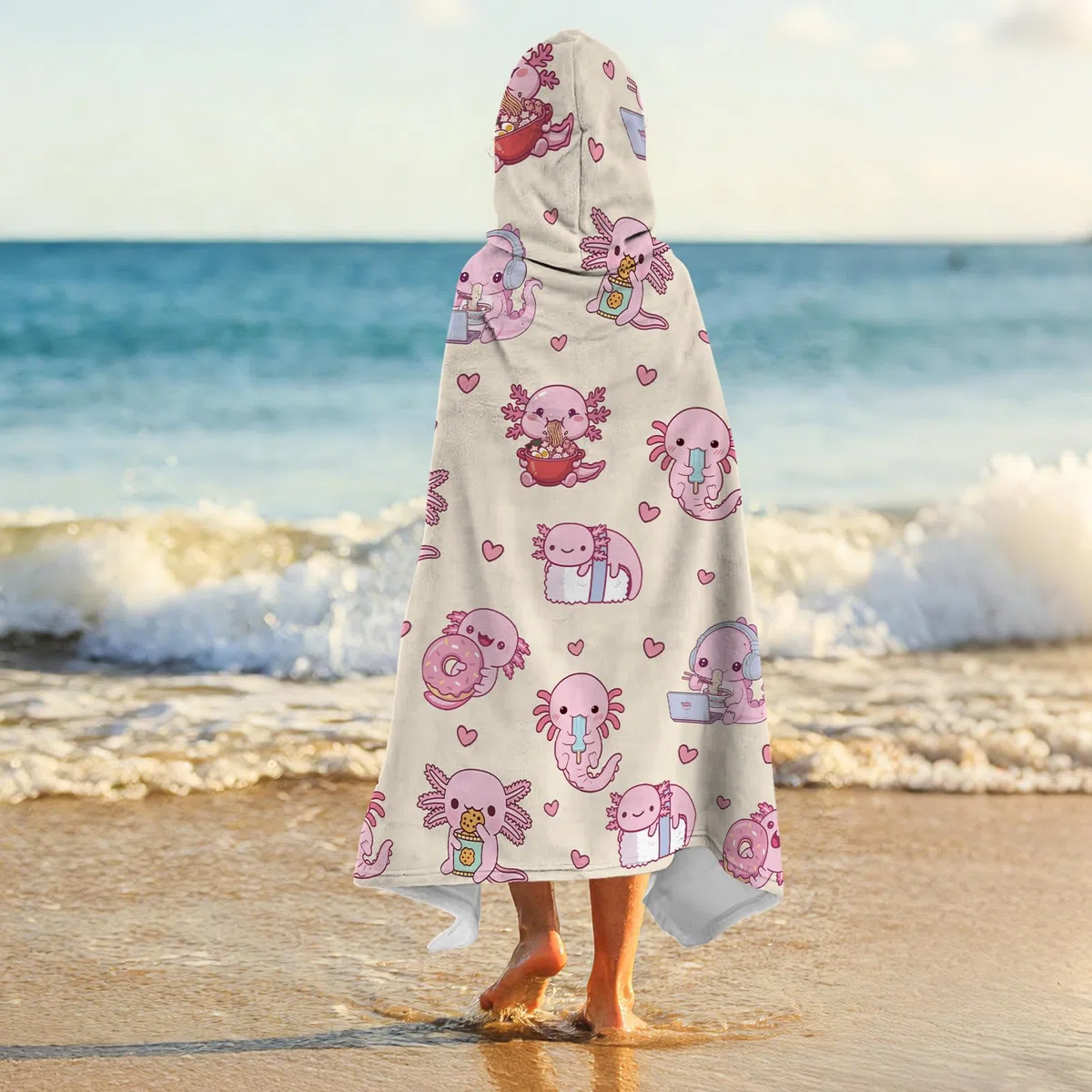 Toallas con capucha de Axolotl para niños 127x76cm Toallas estilo poncho para niños, adolescentes, toalla de playa para piscina, toalla de baño adorable con diseño de Axolotl
