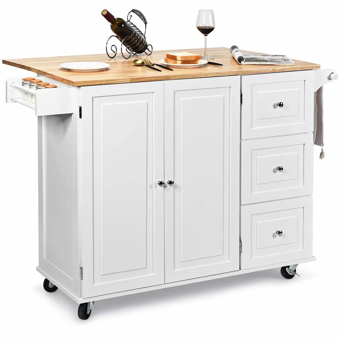 COSTWAY Carro de Cocina con Ruedas Carrito Auxiliar Carro de Servicio Multiuso Aparador Buffet para Comedor Restaurante (Blanco)